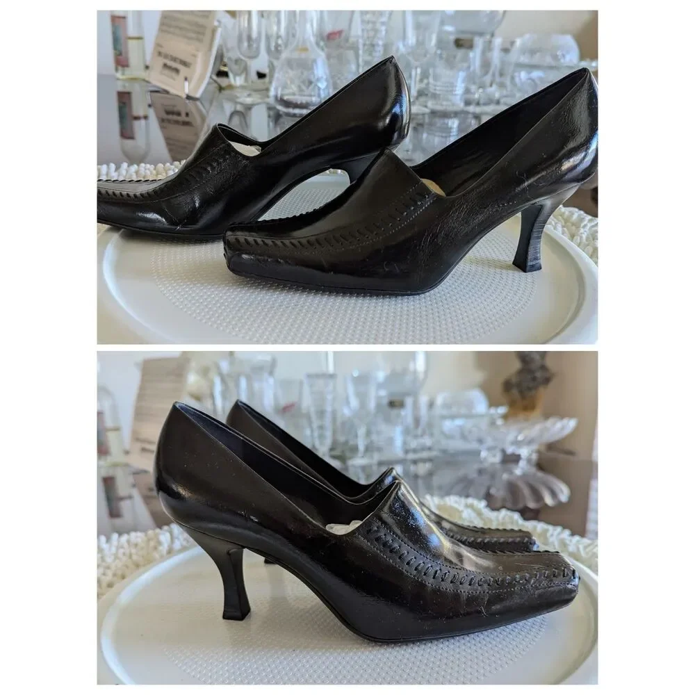 Bundle of two Franco Santo square toe (black&brown) heel shoes  Sz 6M